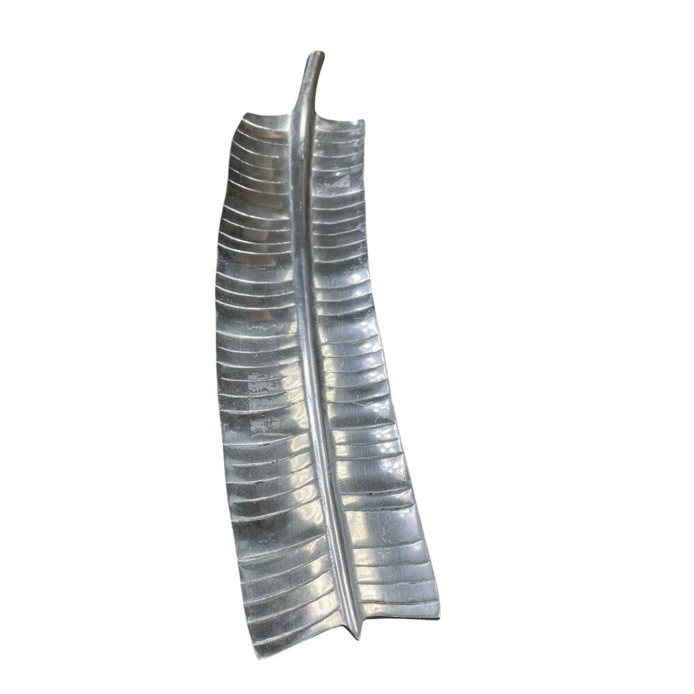 Hecho en Mexico Silver metal Leaf-Shaped Footed Trinket or Serve tray SKU 9124